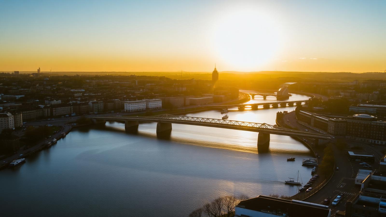 Dublin skyline and the River Liffey at golden hour
